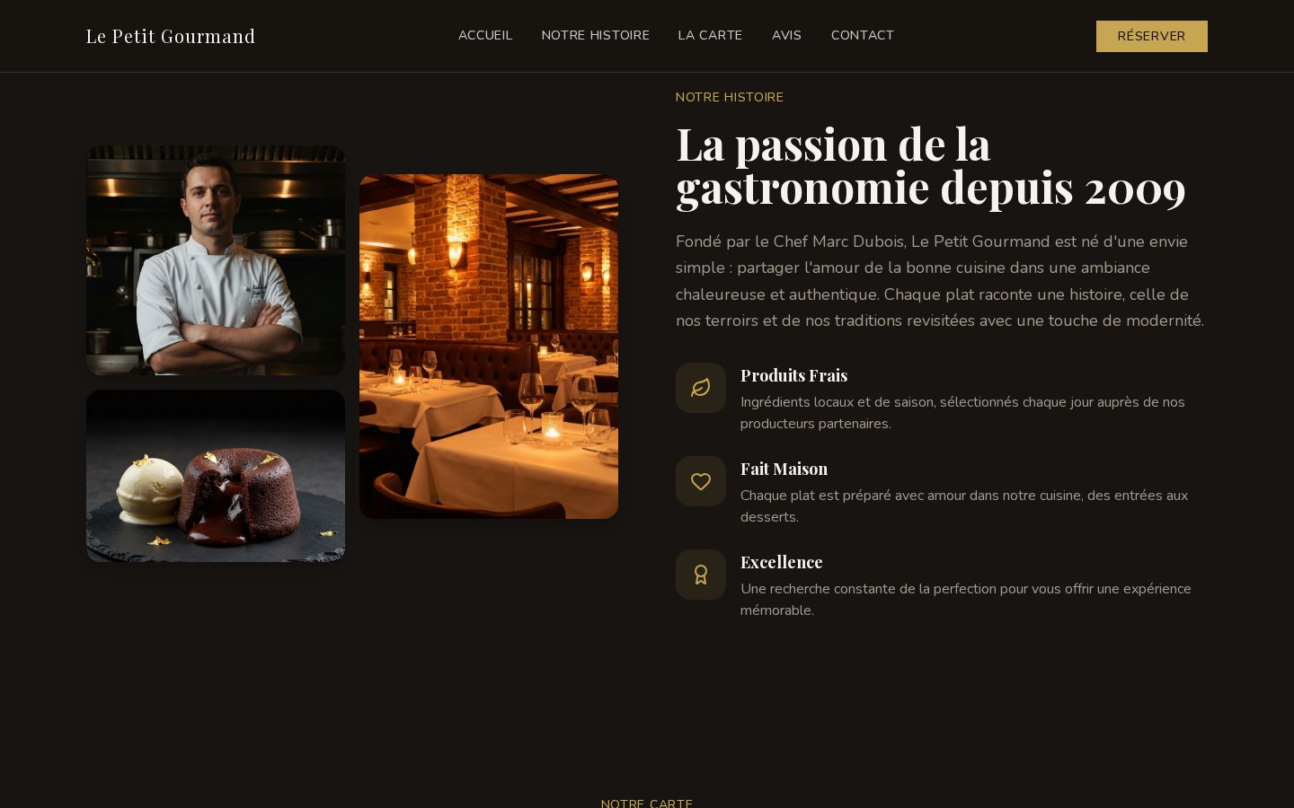 Section menu et carte du restaurant Le Petit Gourmand