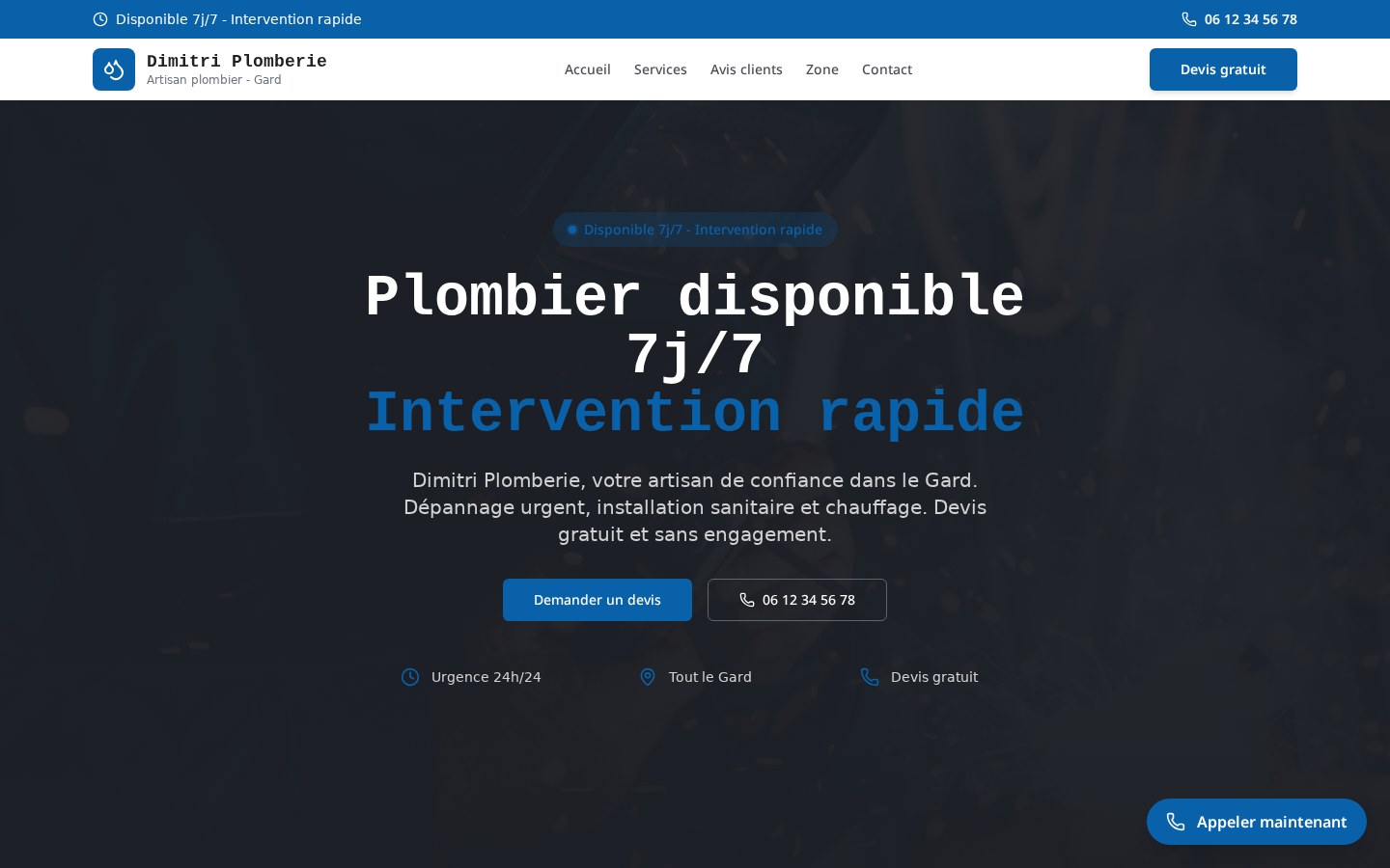 Exemple de site Plombier
