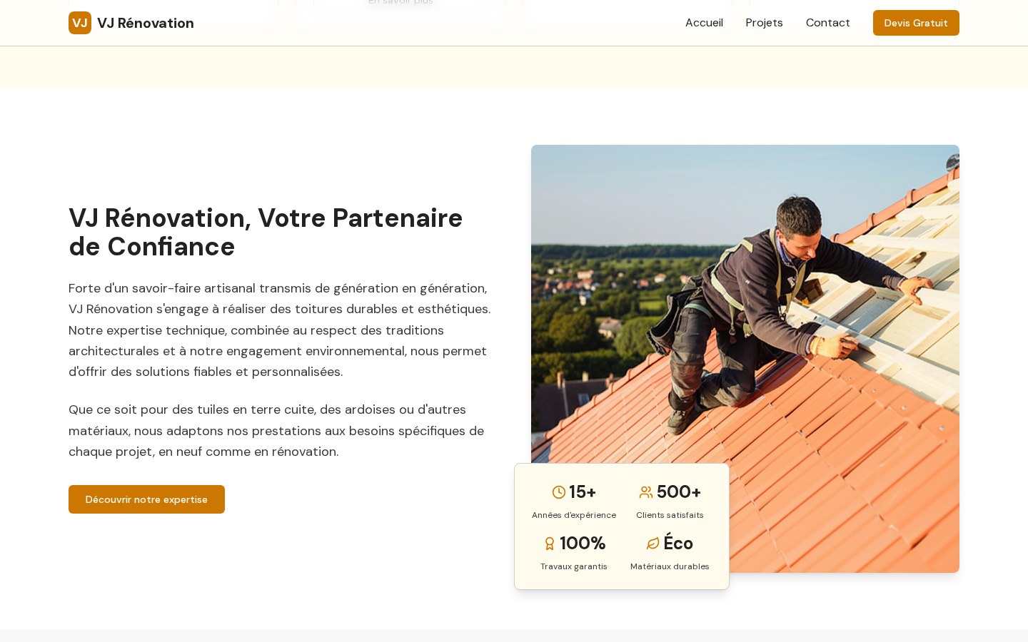 Section services et formulaire d'estimation du site VJ Rénovation